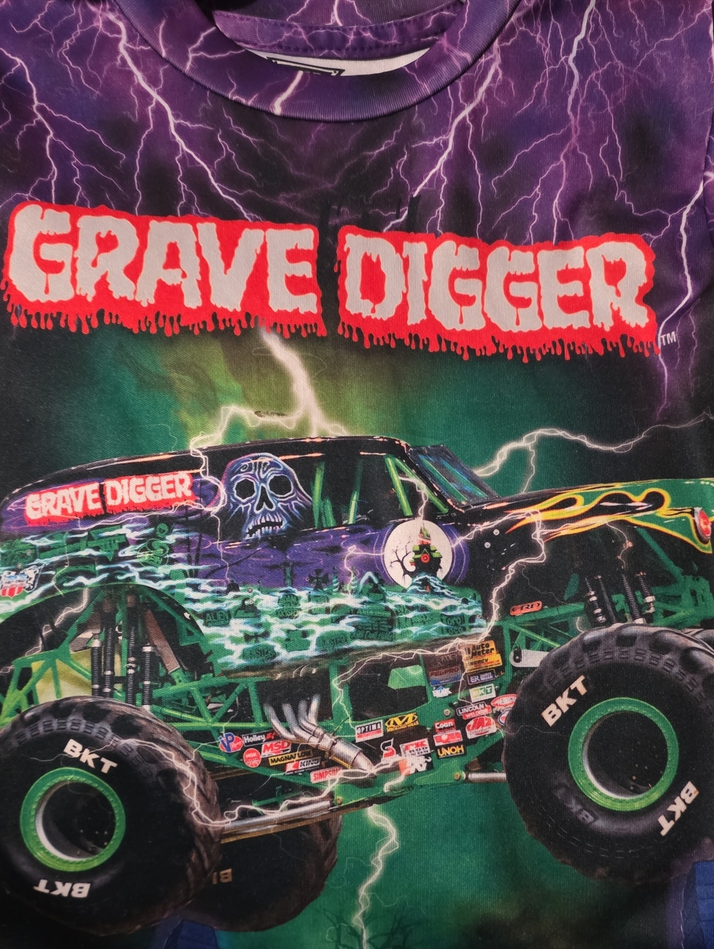 💚💜 Grave Digger Kids' Short Sleeve Tee - Purple & Green Lightning